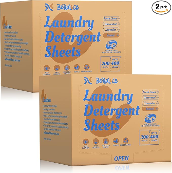 BellaLuce 2 Pack Laundry Detergent Sheets - 800 Loads Boys Santal Laundry Sheets for Dorm,College,Home,Hotel,Apartment,Family School Travel Essentials