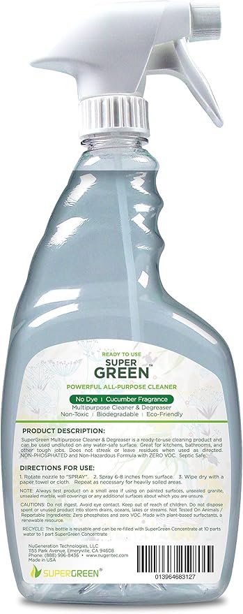 SuperGreen Powerful All-Purpose Cleaner and Degreaser | USDA Certified Bio-Based, Non-toxic, NO Ammonia or Phosphates, 32 fl oz 4-Pack (4)