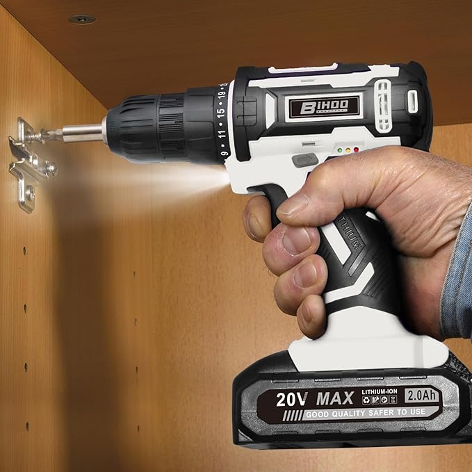 Cordless Drill Set,20V Drill Driver with Battery and Charger,3/8-Inch Keyless Chuck, Variable Speed,with Drills Bits Set,Gray