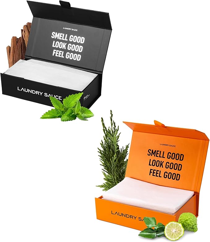 Laundry Sauce - 02 Sets of Luxury Scented Laundry Dryer Sheets Bundle (Australian Sandalwood and Italian Bergamot), Premium Dryer Sheets with High-End, Sophisticated Fragrances