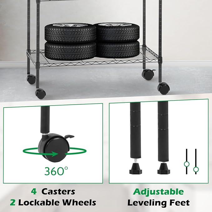 BestOffice 14"x30"x60" Commercial Storage Shelves Heavy Duty Shelving 5 Tier Layer Wire Shelving Unit with Wheels Metal Wire Shelf Standing Garage Shelves Storage Rack,Adjustable NSF Certified(Black)