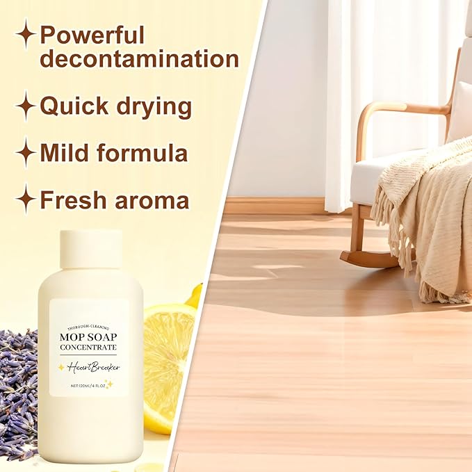 Natural High Scented Mop Soap for Floor Cleaning,Highly Scented Luxury Floor Cleaner Concentrate,Bright Lemon Scent,for Kitchen,Bathroom & Surfaces 120ML
