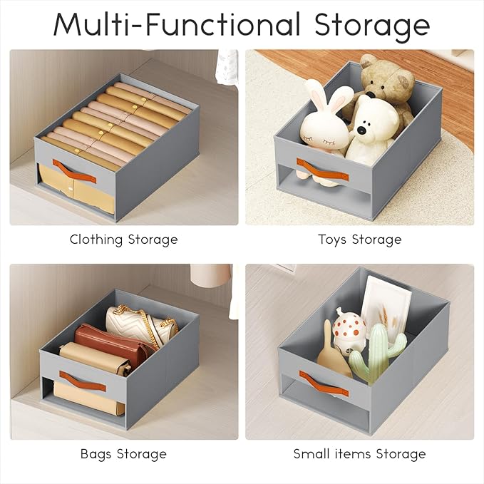 Homsorout Drawer Organizers and Storage - 10 Pack Foldable Pants Organizer with Clear Window & Handles, Fabric Closet Organizer for Clothes, Jeans, Sweaters, Towels, T-shirt, Scarf (Grey)