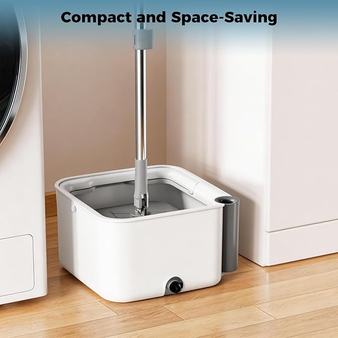 Masthome Mop and Bucket Set,360° Square Spin Mop with Separate Dirty Water System,Versatile Mops for Walls with 64" Extra Long Handle Telescopic,2 Microfiber Pads,Mops for Home Floors Cleaning