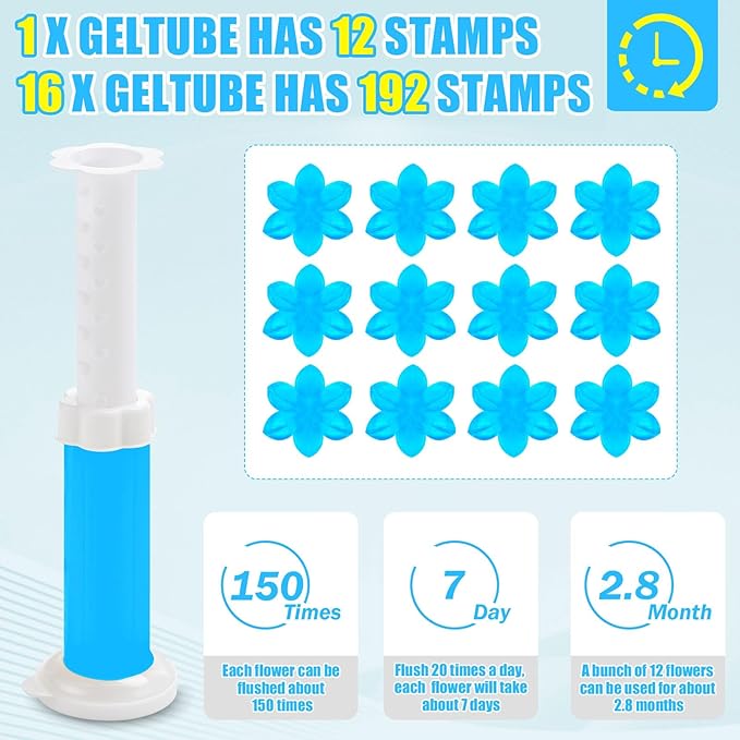 16 Pack Toilet Gel Stamp, 192 Stamps 8 Kinds Of Scent Toilet Bowl Cleaner Gel, Long-Lasting Flowers Shaped Bathroom Freshener, Keeps Toilet Fresh Fragrant and Clean