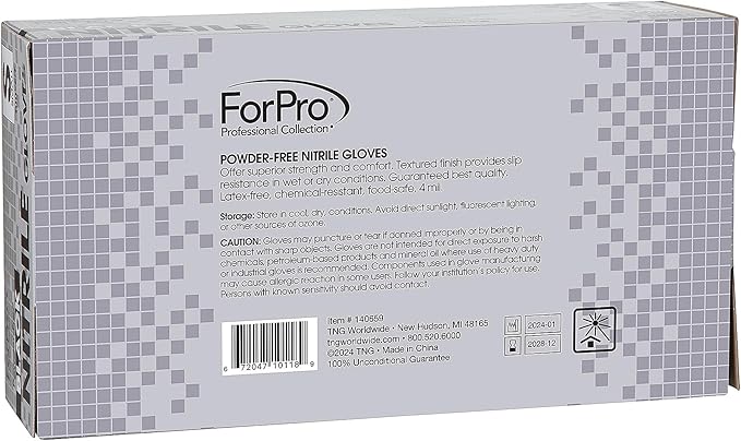 ForPro Disposable Nitrile Gloves, Chemical Resistant, Powder-Free, Latex-Free, Non-Sterile, Food Safe, 4 Mil