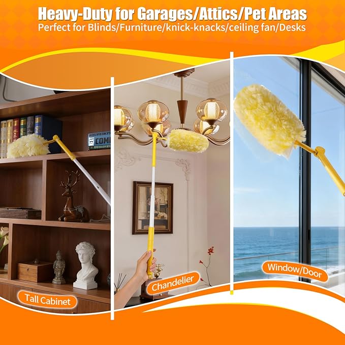 60 Count 360° Heavy Duty Duster Refills, Compatible with Swiffer Duster, Larger Size Disposable Electrostatic Microfiber Dusters, 4X Thick Cleaning Dusters, Unscented