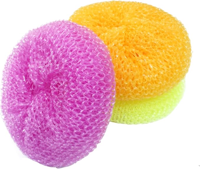 15 Pcs Plastic Dish Scrubbers, Nylon Scouring Pad Mesh Pot Scourers(Yellow+Pink+Orange)