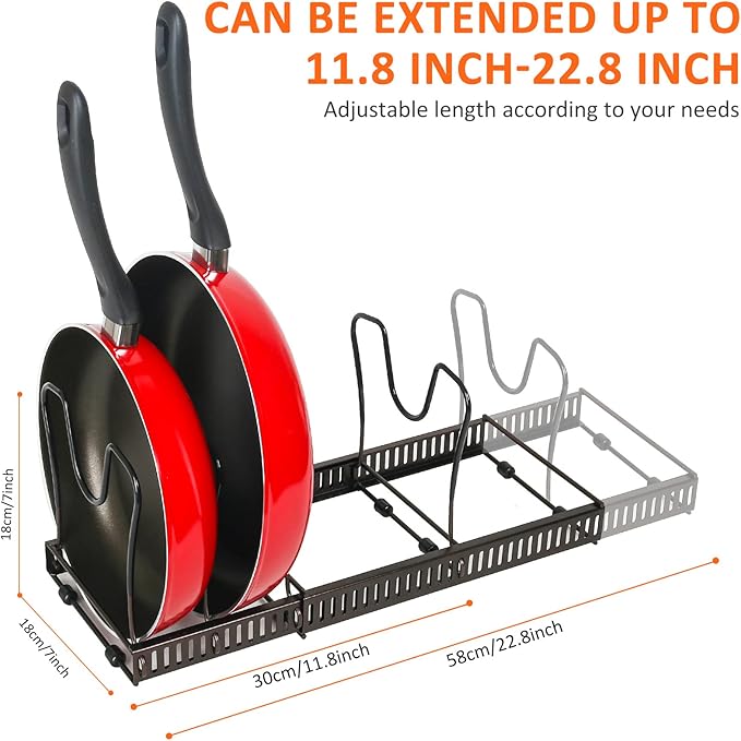 Pot Rack Organizer -Expandable Pot and Pan Organizer for Cabinet,Pot Lid Organizer Holder with 10 Adjustable Compartment for Kitchen Cabinet Cookware Baking Frying Rack,Bronze
