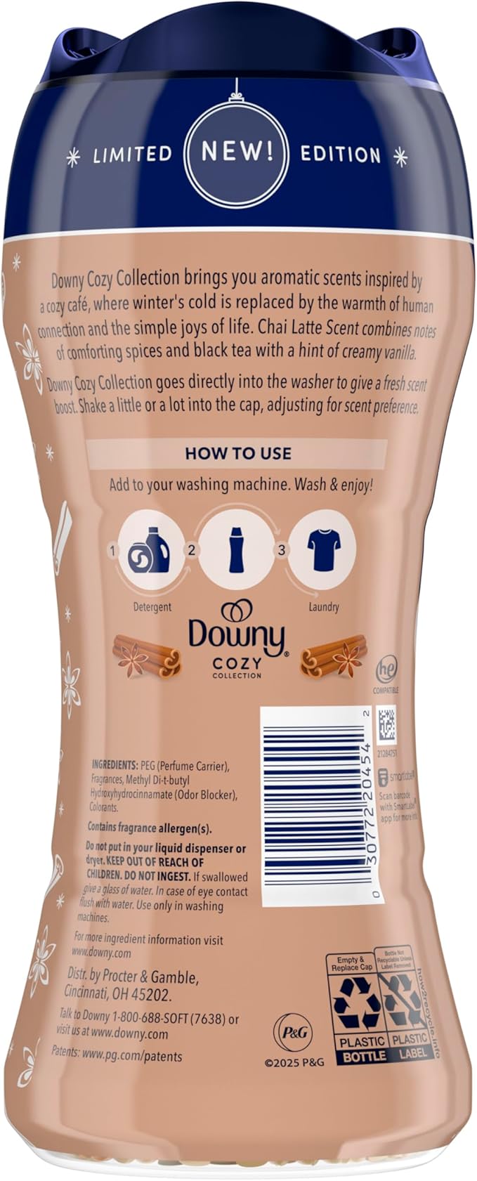 Downy Cozy Collection In-Wash Laundry Scent Booster Beads, Chai Latte Scent, 7.8 oz, Limited Edition Laundry Beads