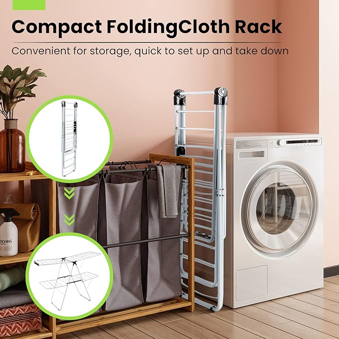 COSTWAY Clothes Drying Rack, Foldable 2 Tier Clothing Rack with Height-Adjustable Wings, 33 Drying Rails & Sock Clips, Portable Space Saving Laundry Drying Rack for Apartment, RV, Indoor & Outdoor Use