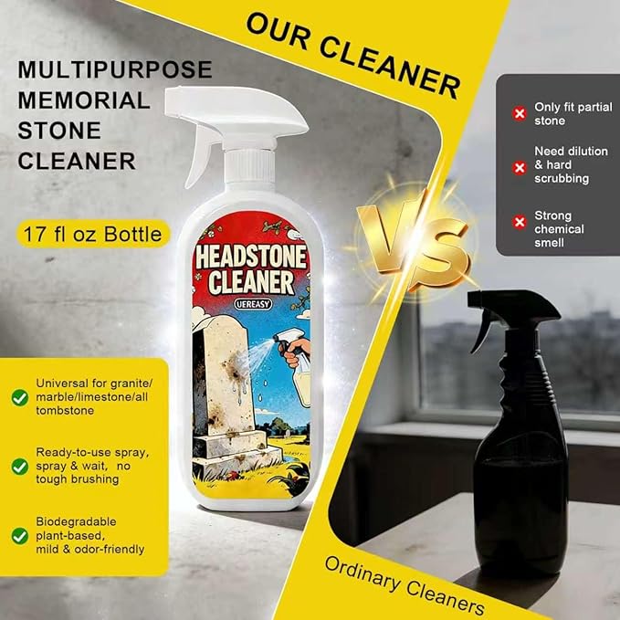 Headstone Cleaner for Graves, Tombstones & Headstones, 17 oz, Tombstone cleaner for Restore & Guard Granite, Stone,Tile, Concrete, Limestone, Slate, Marble，Flooring