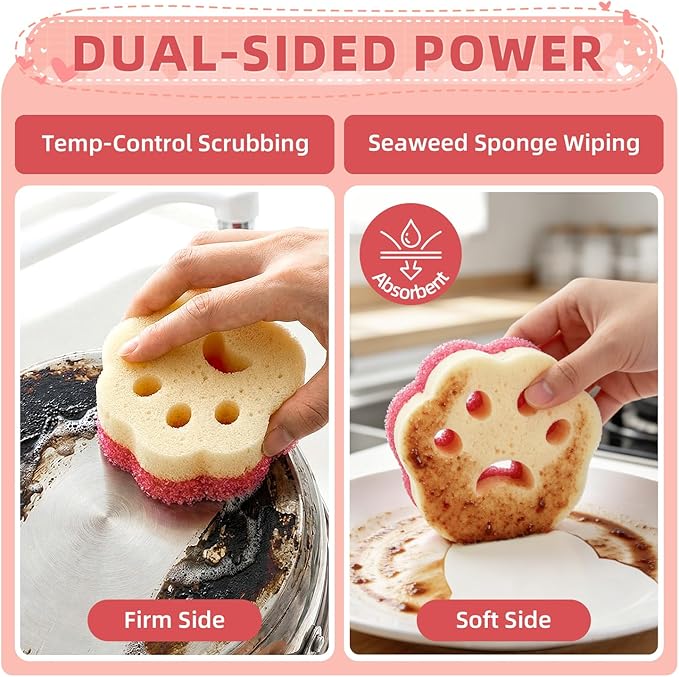 4pcs Scrub Sponges, Dual-Sided Temperature-Controlled Dish Sponges, Scratch-Free, Easy to Clean, Kitchen Cleaning Sponges for Tough Stains, Delicate Surfaces, Glassware, Cookware, Appliances