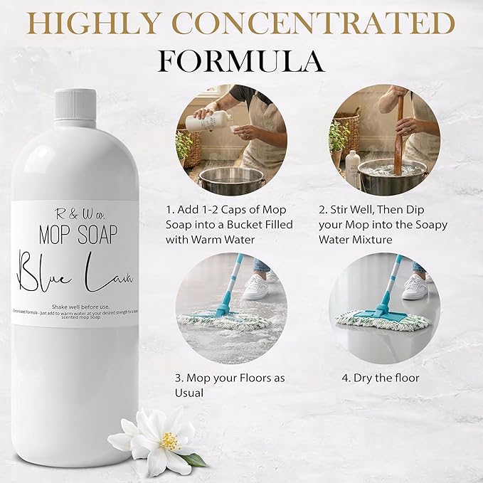 R&W Co. Original Mop Soap – Blue Lava Scent, 32 oz Premium Multi-Surface Floor Cleaner, Streak-Free Shine for Tile, Hardwood & Laminate Floors, Non-Toxic, Pet & Skin Safe Gentle Cleaning Formula