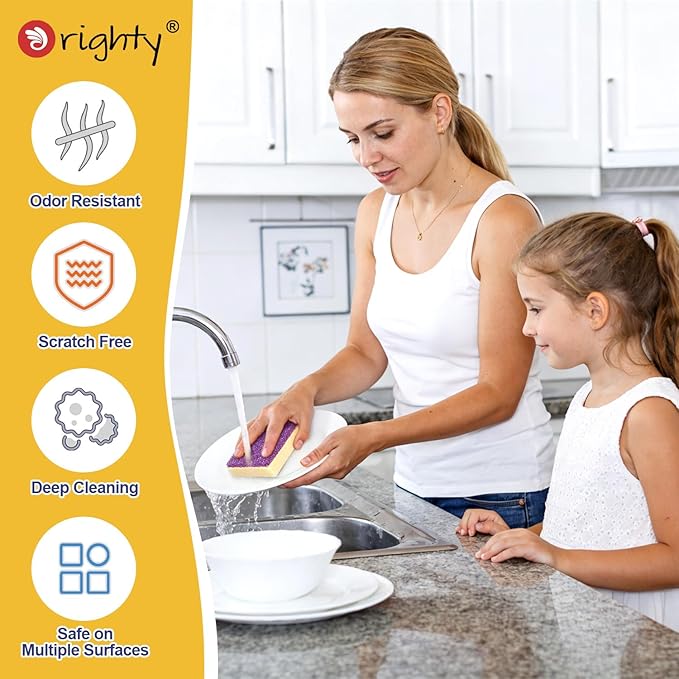 Orighty Dish Sponges, Dual-Sided Temperature-Responsive Kitchen Sponges, Non-Scratch Cleaning Sponge, Dish Scrubber, Scrub Sponge for Kitchen, Bathroom & Household, 12 Pack