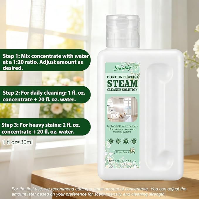 Snowlily 20X Concentrated Multi-Surface Steam Mop Solution for All Steam Mops & Machines – Cleans Floors, Curtains, Carpets & Fabrics, Fresh Floral Scent, 16.9 fl oz (Fresh Floral)