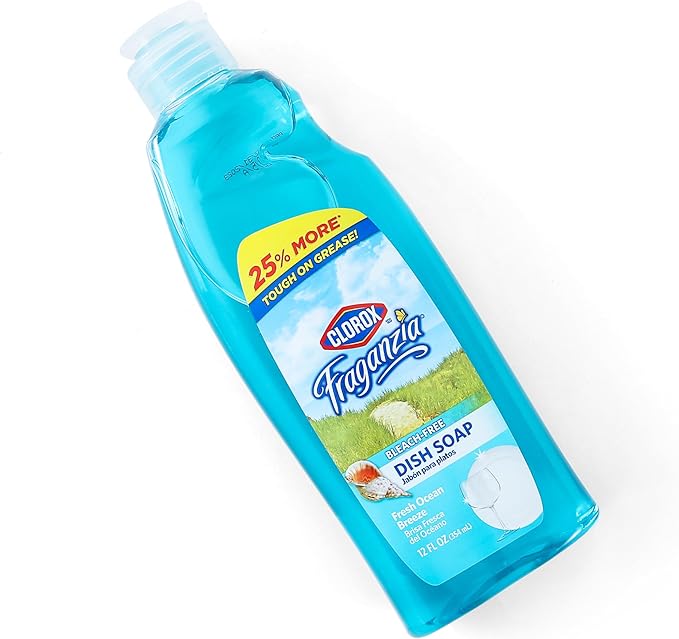 CLOROX Fraganzia Liquid Dish Soap | Smells Great and Cuts Through Tough Grease Fast | Quick Rinsing formula Washes Away Dirt | A Powerful Clean You Can Trust, Fresh Ocean Breeze Scent, 12 Ounces