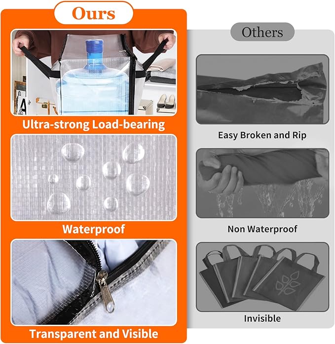TasticTotes 6 Pack Clear Storage Bags for Comforter, Clothes & Bedding, Plastic Blanket Storage with Zipper and Handle, Moving Bags, Closet Organizer and Under-Bed Storage (60L)