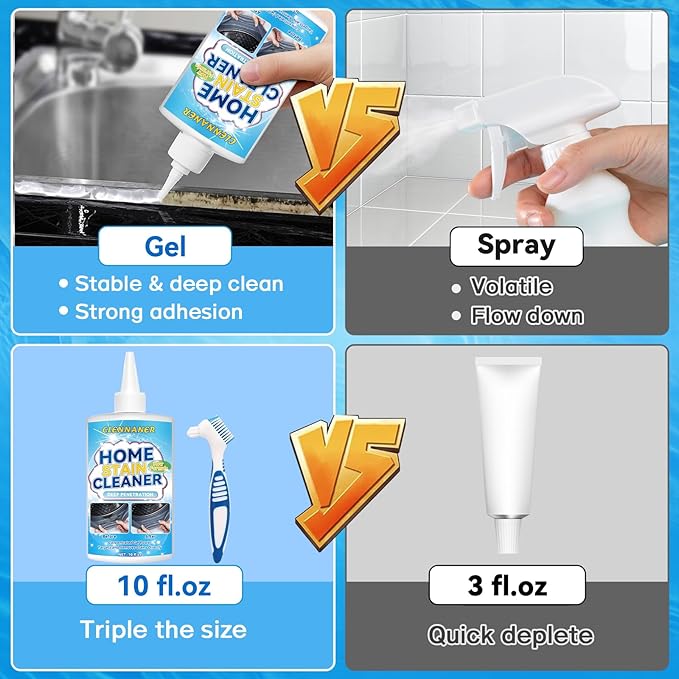 Home Remover Gel, 10 Fl Oz Household Stain Cleaner Gel for Washing Machine, Refrigerator Strips, Grout Cleaner for Tiles Grout Sealant Bathroom Kitchen Sinks Cleaning