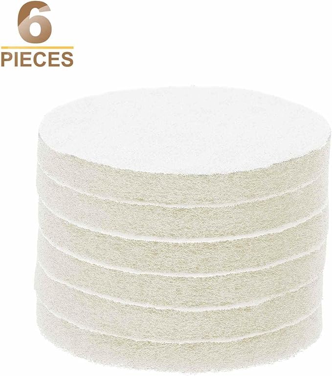 HARFINGTON 6pcs Scrubber Scouring Pads 450 Grits 4 Inch Drill Power Brush Hoop and Loop Surface Conditioning Disc Drill Scuffing Disc Scrub Pads for Home Kitchen Cleaning, White