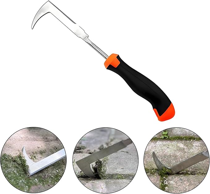 Weed Puller Tool, 3 Pack Hand Weeder Tool, Stainless Steel Dandelion Remover for Lawn Care, 4 Teeth Manual Crack Weeder for Garden, Flower Beds, Patio, L-Shaped Weeding Tool with Ergonomic Handle