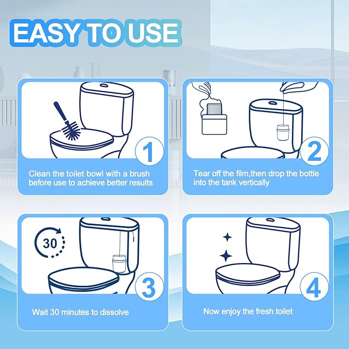 KIISIISO Toilet Bowl Cleaners-6 Pack, Automatic Toilet Tank Cleaner Tablets in Bottles, Long-Lasting Powerful Cleaning, Prevents Bathroom Stain & Odors Build Up, Septic Safe, Blue Water