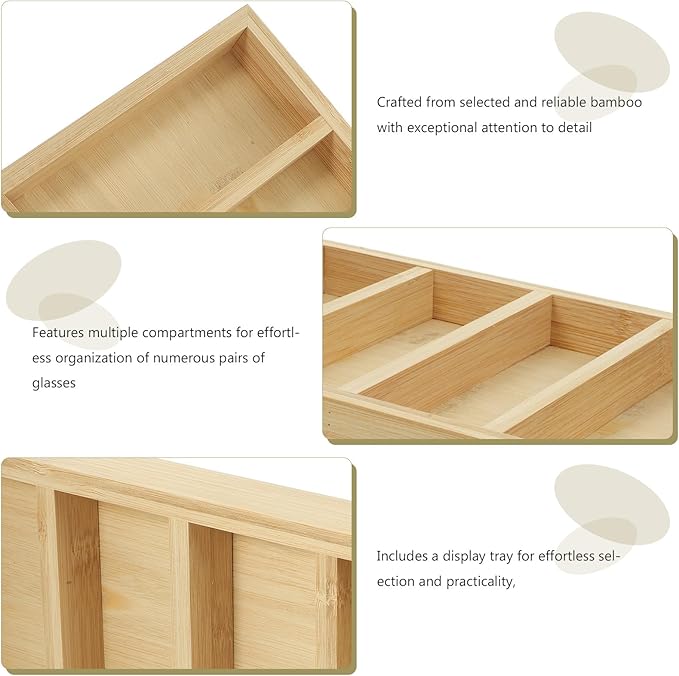 BESTonZON Sunglasses Organizer Tray with 5 Compartments, Eyeglass Storage Holder for Desktop, Sunglass Display Case for Home and Office