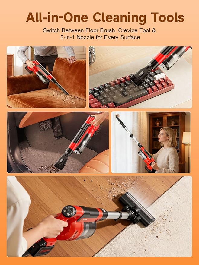 60KPa Cordless Vacuum Cleaner for Home, 700W Brushless Motor Handheld Vacuum, Dual 8000mAh Batteries, Up to 70-Min Runtime, 2L Dust Cup, LED Display, Anti-Tangle for Pet Hair, Carpet & Hardwood Floors