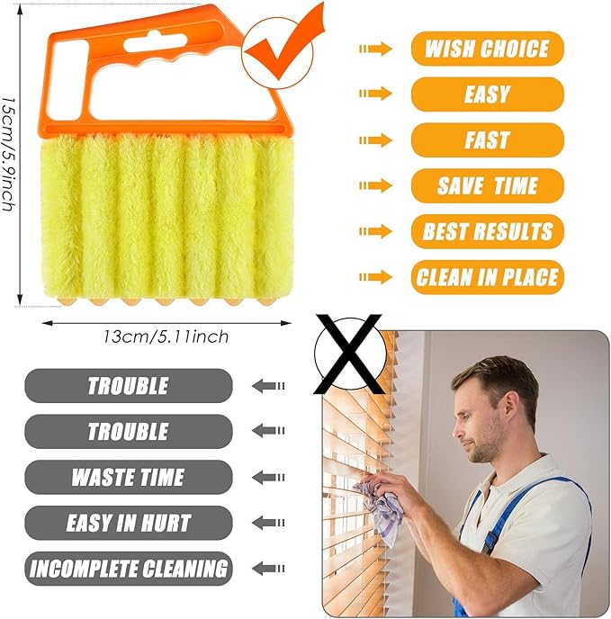 Geiserailie 2 Pcs Window Venetian Blind Cleaner Duster Tool Washable 7 Fingers Dusting Cleaner and Air Vent Shutter Brush Blinds Air Conditioner Fan Duster Dirt Housekeeping Tool (Orange Handle)