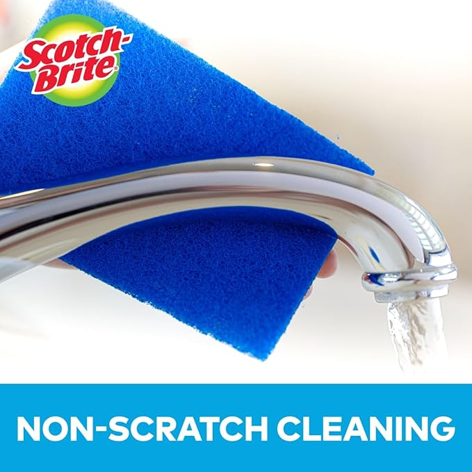 Scotch-Brite Zero Scratch Scouring Pad, Effective + Gentle Dish Scrubber for Household Cleaning, 2 Scrub Pads for Dishes, Nonstick Pots and Pans, Glass, Tubs, Showers, Reusable & Durable