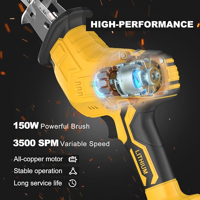 Cordless Reciprocating Saw for Dewalt 20V Battery, 150W Power Brush Reciprocating Saws, 0-3500 SPM Variable Speed, 4 Saw Blades Kit Cutting Tool for Wood Metal PVC (Battery Not Included)