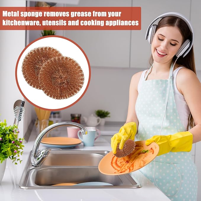 Baderke 30 Pcs Copper Coated Scouring Pad for Dishes Pots Pans and Ovens Easy Scouring for Tough Kitchen Cleaning