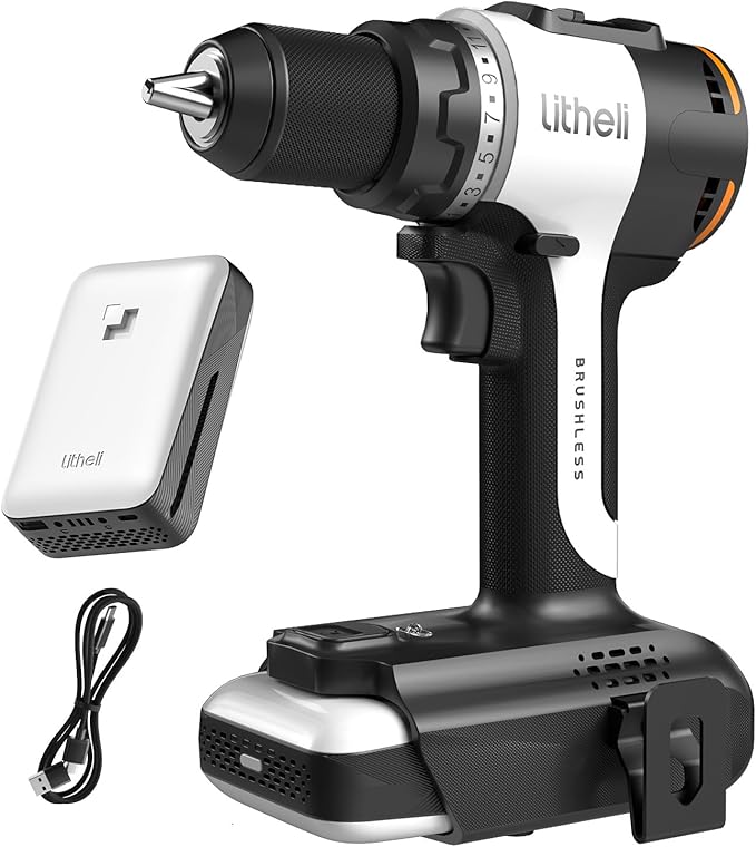Litheli 20V Cordless Drill Driver, Brushless Power Drill with 2 Variable Speed, 1/2 Inch Keyless Chuck, Electric Drill, 17+1 Clutch Settings with Maximum Torque of 530 In-lbs