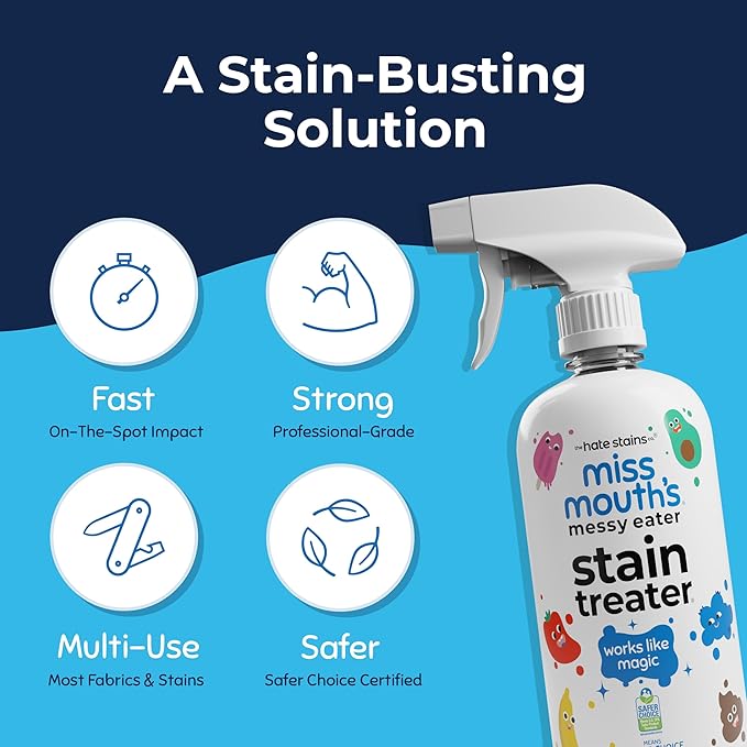 Miss Mouth's Messy Eater Stain Treater Spray - 16oz Stain Remover - Newborn & Baby Essentials - No Dry Cleaning Food, Grease, Coffee Off Laundry, Underwear, Fabric