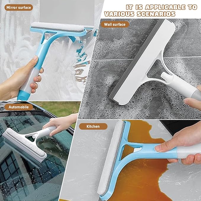 Pro 3 in 1 Window Cleaning Scrapers, 3 in 1 Spray Squeegee, Window Squeegee, Suitable for Cleaning Bathroom Glass, Mirrors, Car Windows (Blue)