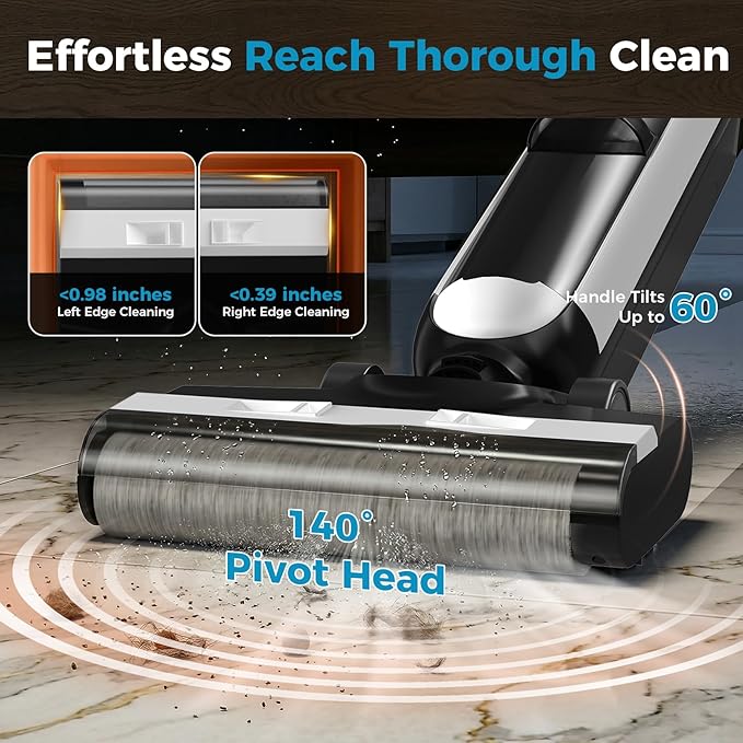 OLIXIS Wet Dry Vacuum Cleaner, Cordless All-in-One Vac Mops, Vacuum Mop with Self-Cleaning System, Dual Water Tank Design, Tangle-Free Brush, Dual-Edge Cleaning, 35-Min Runtime