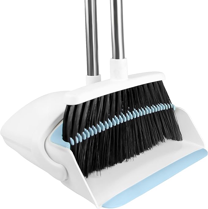 Broom with Dustpan Combo Set for Home 54-in Long Adjustable Handle Angle Broom and Dustpan Set with Dustpan Comb Teeth for Sweeping Pet Hair Food Dirt Kitchen