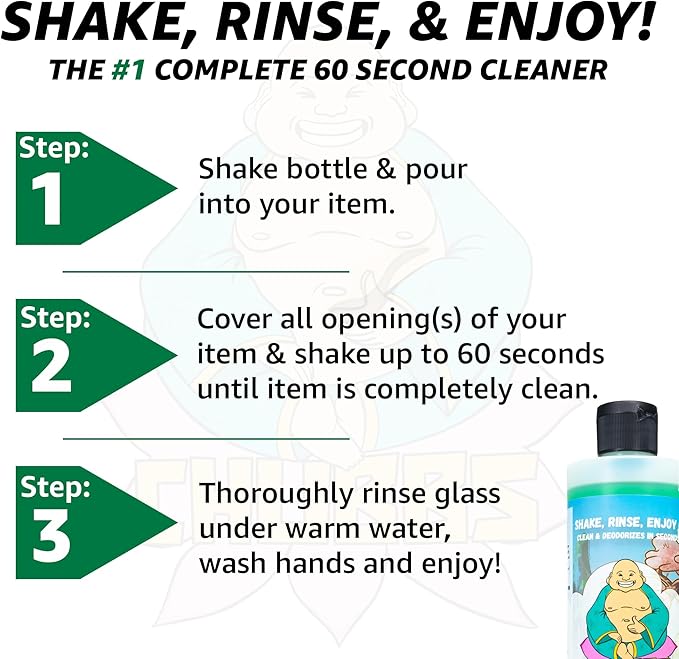 Chubbs Shake & Rinse Glass Cleaner - Cleans and Restores Within Minutes/Removes Tough, Hard-To-Reach Stains From Glassware | Perfect for Ceramic, Glass, & Metal | 16 Fl Oz (Pack of 4)
