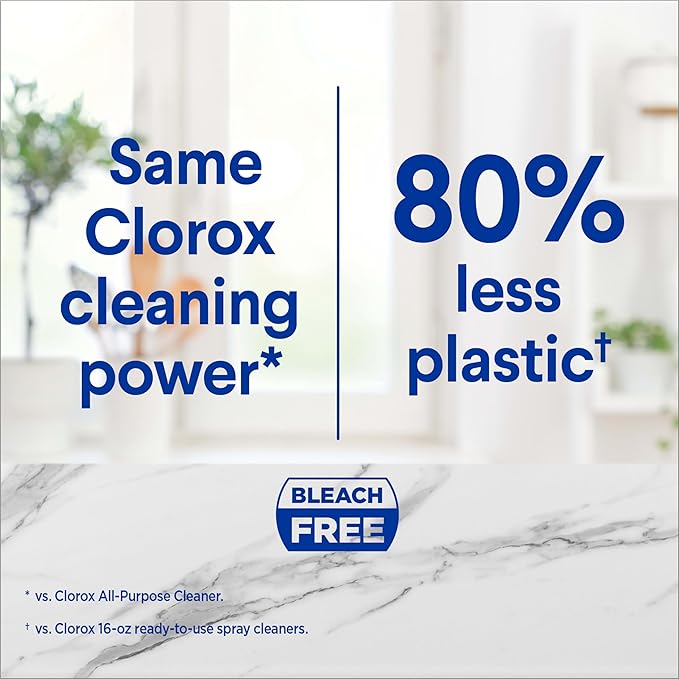 Clorox Bathroom Foamer Refillable Cleaner, Household Essentials, 1 Bottle and 3 Refill, Rain Clean, 1.13 Fl Oz