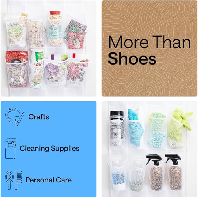 GORILLA GRIP Over the Door Shoe Organizer, 35 Large Breathable Mesh Pockets, Space Saving Hanging Storage Holder, 5 Hook Closet Rack Hanger, Hangs on Closets for Shoes, Accessories 68.5H x 24.5W White