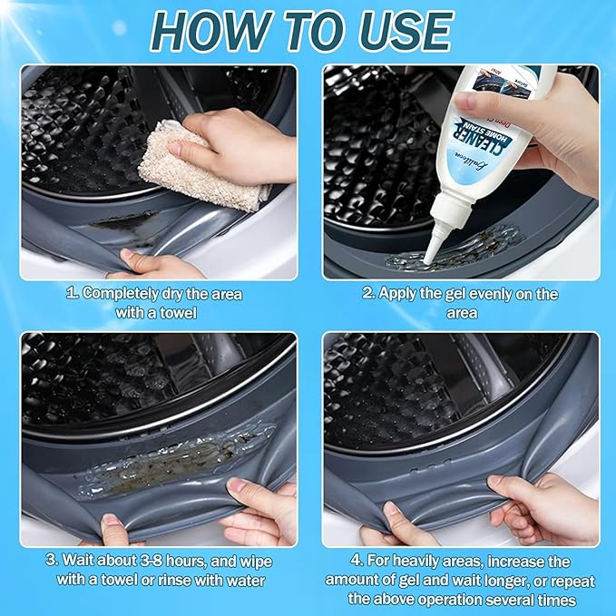 HouseMold Stain Remover Gel, Heavy Duty Washing Machine Cleaner for Washing Machine Seal, Refrigerator Strips, Home Sink, Kitchen, Showers, Household Grout Cleaner (8 Fl Oz (Pack of 1)) (White)