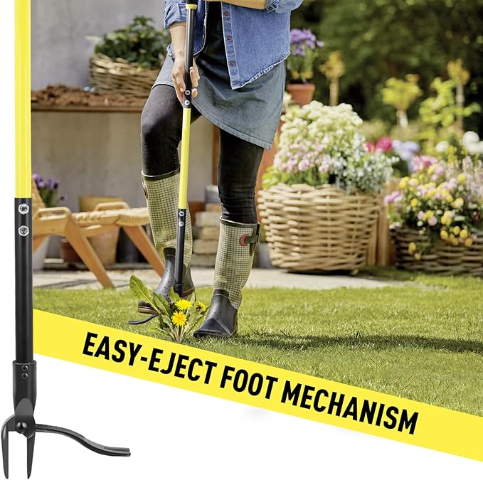 Jardineer Weed Puller Tool, 45" Stand Up Weed Remover Tool with Reinforced All-Steel Handle & 4-Claw Steel Head, Heavy Duty Manual Weeder for Garden Lawn Yard, Easily Remove Weeds Without Bending