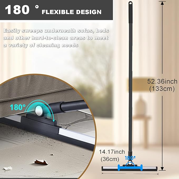 Squeegee Broom for Floor Shower Squeegee with Long Handle Rubber Wiper for Bathroom Tile Shower Glass Car Window Deck Patio Cleaning (Black)