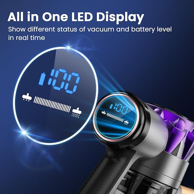 UML0 S3P Cordless Vacuum Cleaner, 45kPa Powerful Suction Vacuum Cleaners for Home, 55-Min Runtime Rechargeable Stick Vacuum, Self-Standing, for Pet Hair Carpet Hard Floor, LED Display