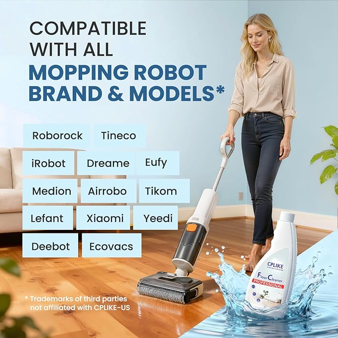 Floor Cleaning Solution for Mops, Compatible with Roborock (Qrevo/Q7/Q10/Saros 10R) and Other Brand Robot Vacuum and Mop Cleaner, Tea Tree Scent, 16.23 fl oz, Pack of 2