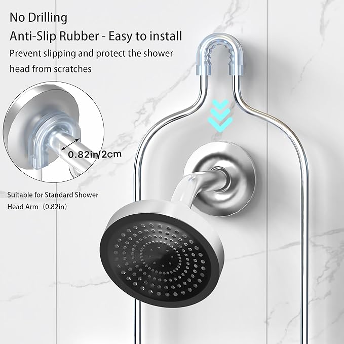 DAOYA Shower Caddy - Organizer with 6 Hooks, Soap Basket & Self-Adhesive Pad, Silver