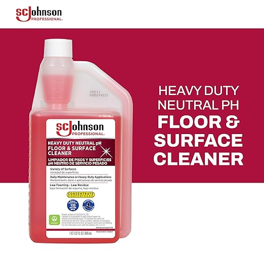 SC Johnson Professional Heavy Duty Neutral pH Floor and Surface Cleaner, Floor Cleaner Concentrate, 32 fl. oz. Bottle, Case of 2, for Professional Use Only
