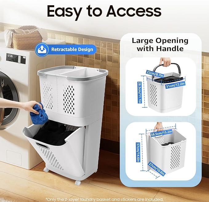 Bathroom Laundry Basket 2 Layer Clothes Storage Basket Household Bathroom Simple Storage Shelf Kitchen Shelf Fruit Stand with Wheels Vertical Standing Storage Basket Stand