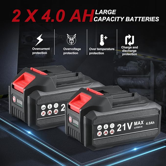 AOBEN Cordless Angle Grinder 4-1/2 inch, 21V Battery Grinder Kit, Power Electric Cut Off Tool, Brushless Motor, 2x4.0Ah Battery & Charger, for Metal Cutting, Grinding, Polishing