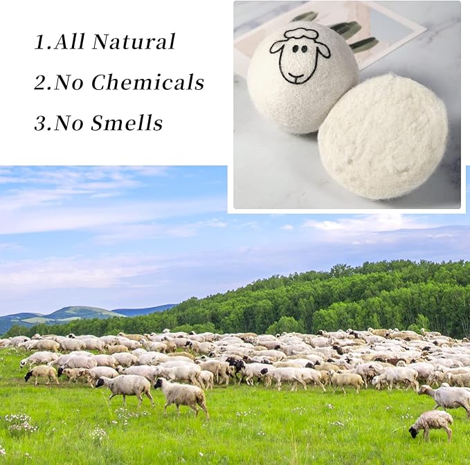 Dryer Balls Laundry Reusable - XL Wool Dryer Balls - Handmade Cute, Extra Large Dryer Balls, Shorten Drying Time, Organic Wool - Dry 1000+ Loads (6 Pack Sheep Pattern)